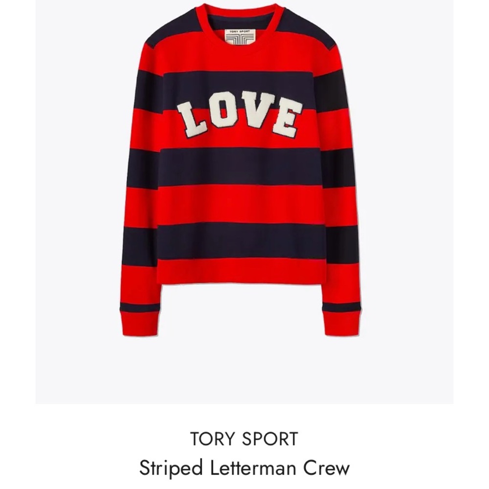TORY BURCH SPORT Striped Letterman Crew $148 - Picture 3 of 15